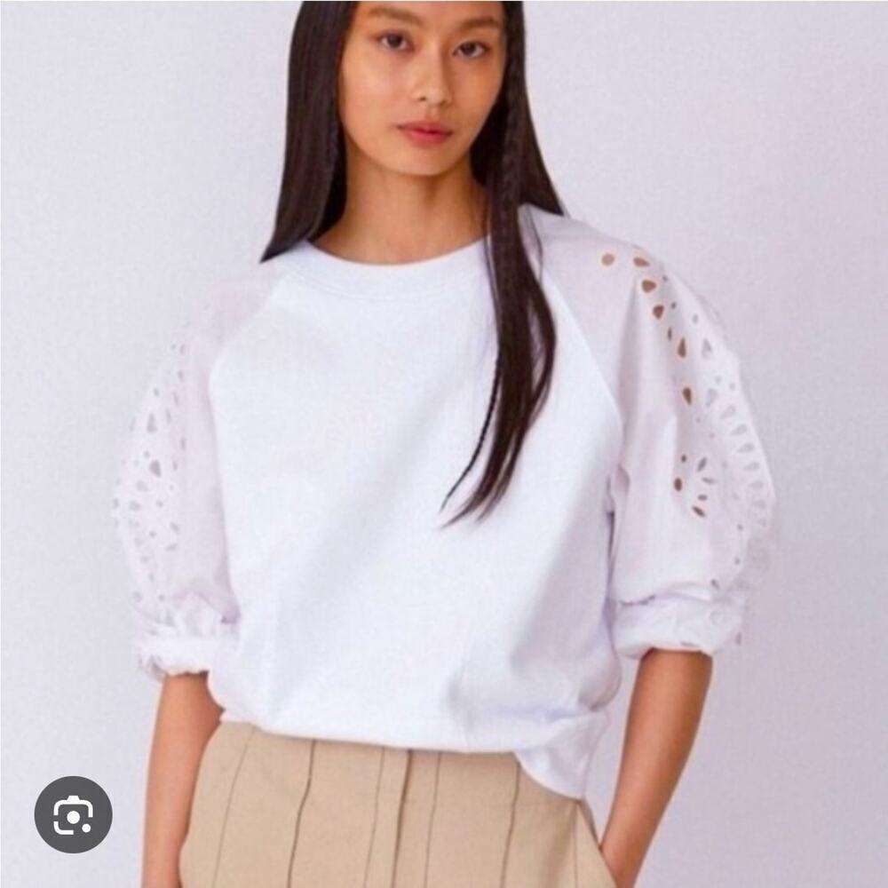 THAKOON XS Black Embroidered Balloon Sleeve Sweatshirt TWCT000510 New With Tags